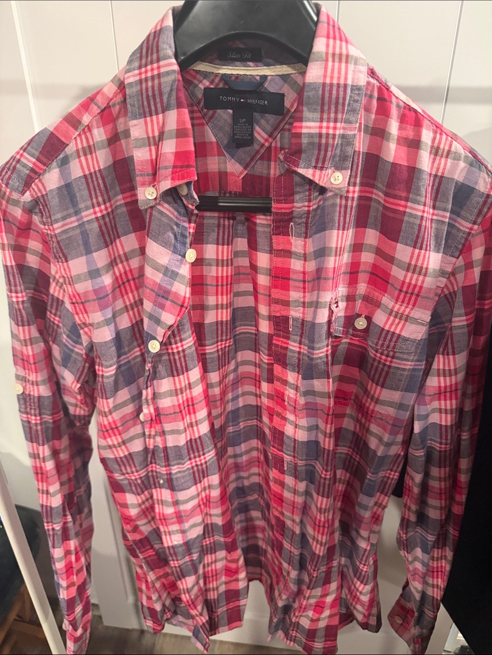 Tommy Hilfiger Pink and Blue Plaid Button-Down Shirt